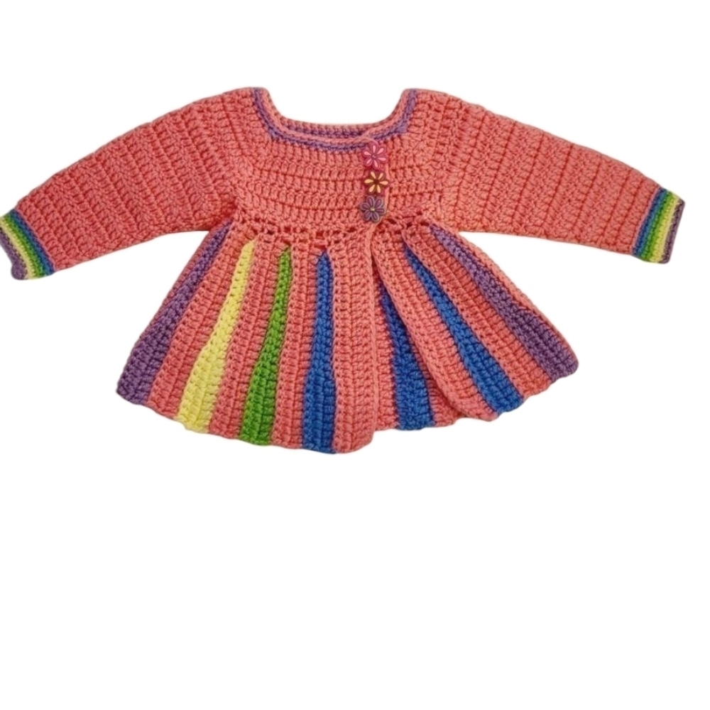 Vintage Handmade Crochet Sweater Pink Barbiecore Baby Girl Dress